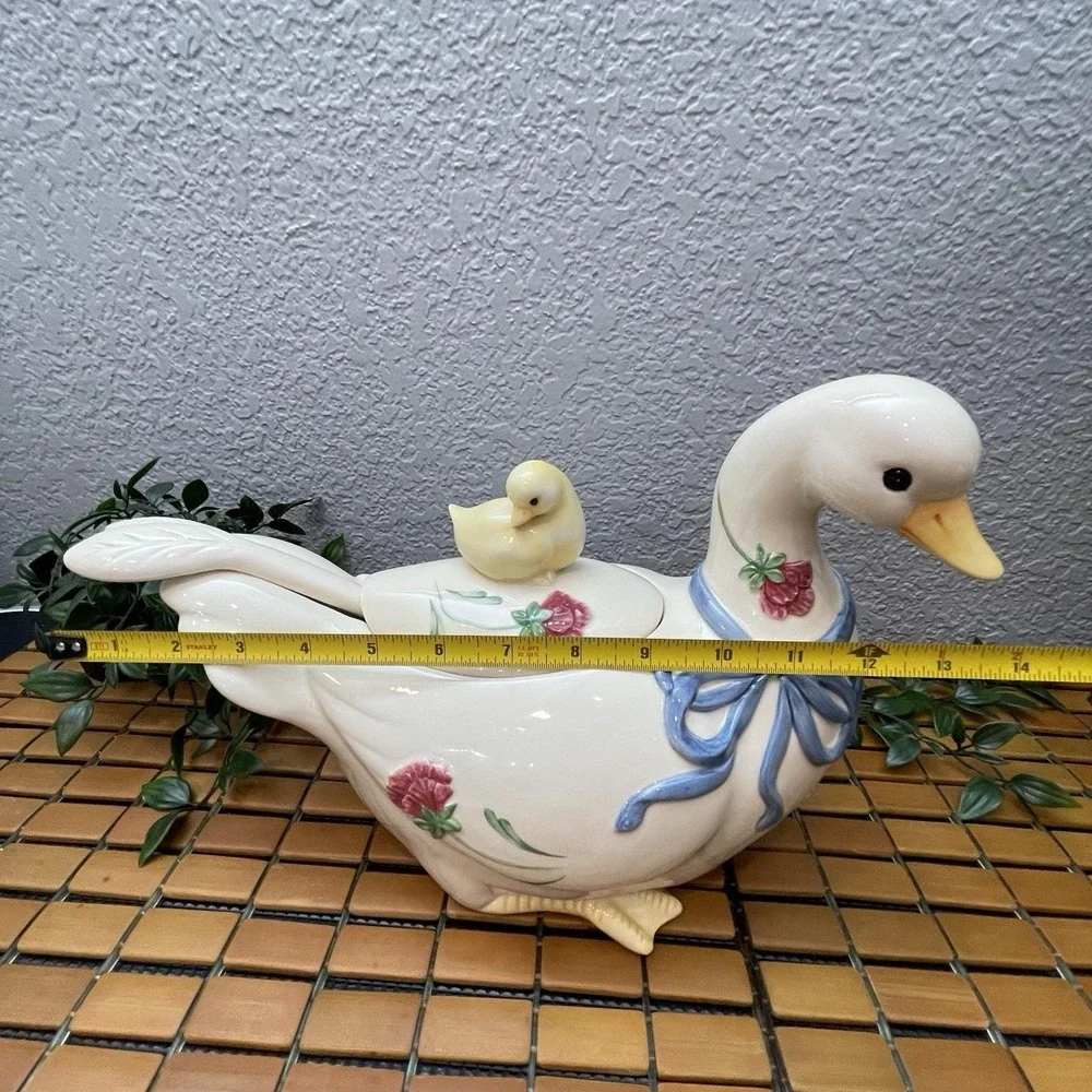 Vintage Lenox Poppies On Blue Barnyard Goose Soup Tureen Lid Ladle Complete Set